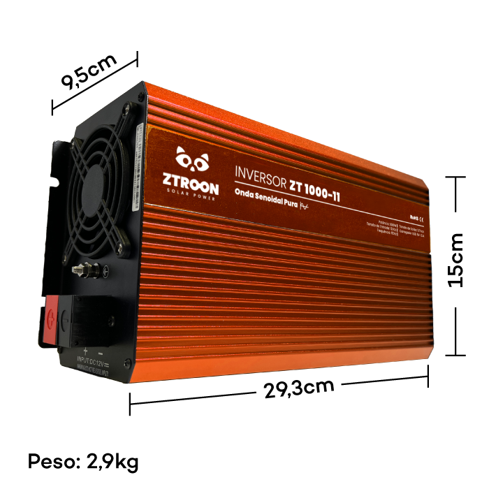 04-zt_1000-11-dimensoes Inversor Solar Off Grid ZTROON ZT1000-11 - 1000W - 12/127V